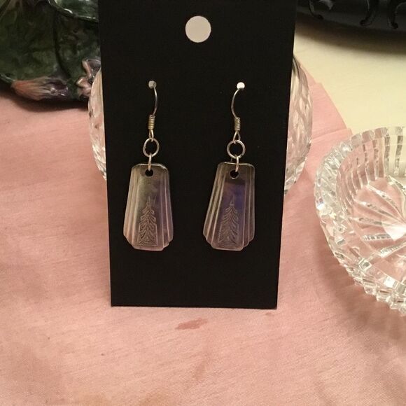 Silvertone Engraved Fishhook Earrings - Picture 1 of 4